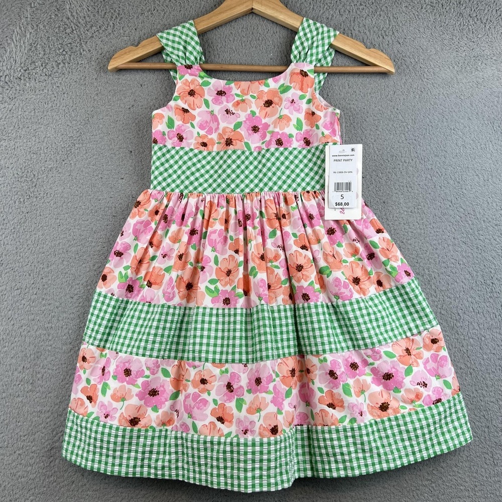 New Bonnie Jean Dress Girls 5 Floral Gingham Square Neck Party Sundress